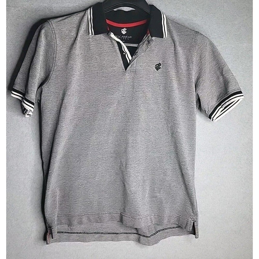 Rocawear Classic Polo Shirt Gray/Blue/White Men's 2XL 100% Cotton